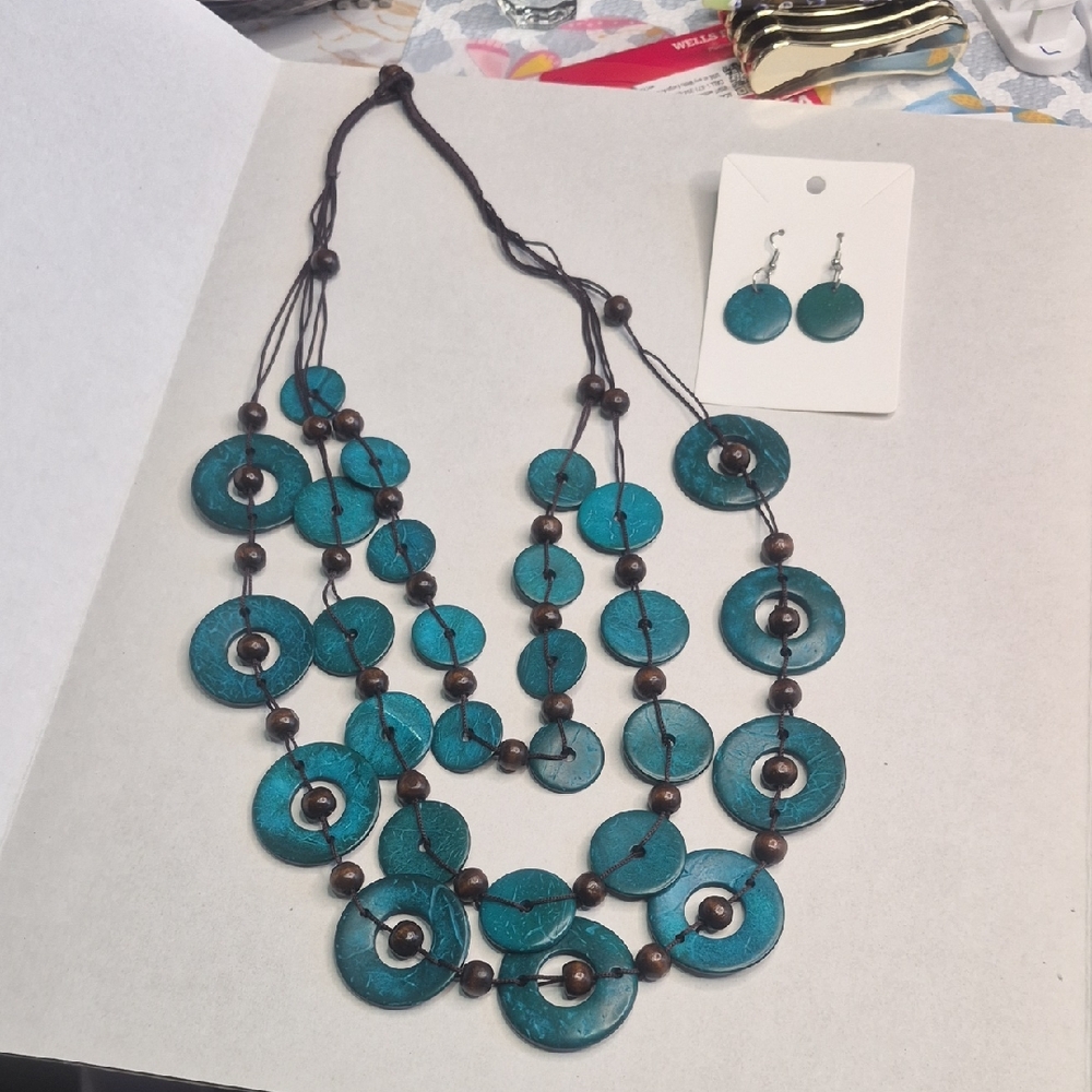 🚨Paparazzi Teal Layered Disc Necklace with Matching Earrings